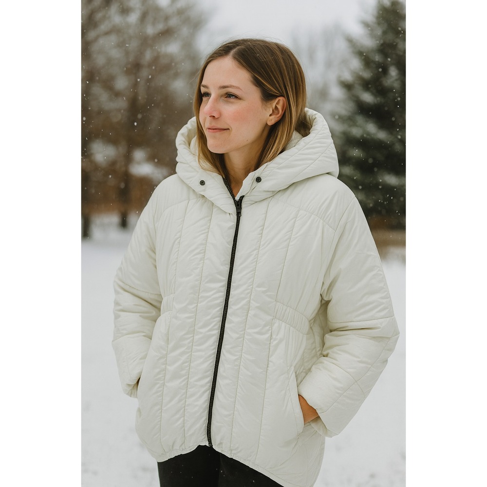 EGF Fashion White Glossy Puffer Jacket M Quilted Y2K Winter Streetwear